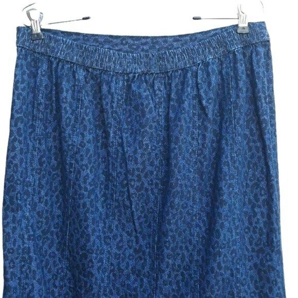 Vtg 80's Studio West Skirt Womens L Cotton Jean Flounce Ruffle Midi Leopard Blue - Picture 7 of 8